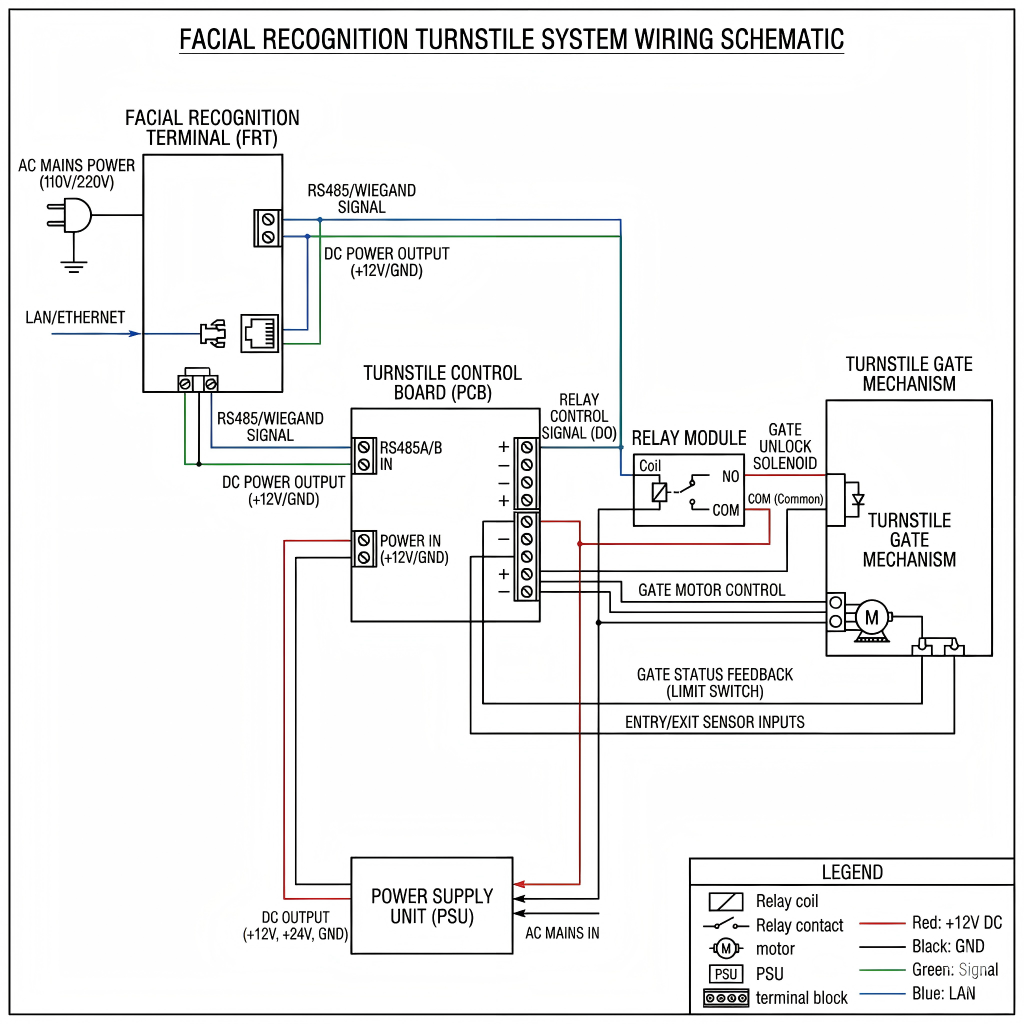 standard wiring diagram for a facial recognition turnstile