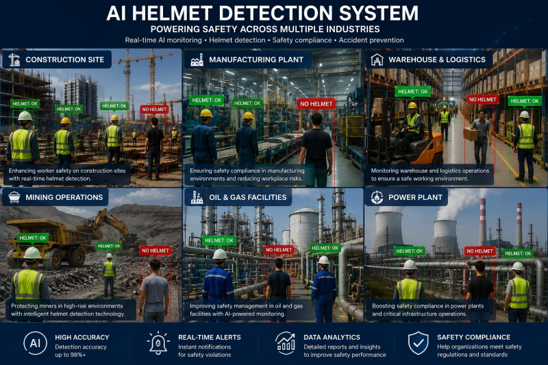 industries using AI helmet detection systems
