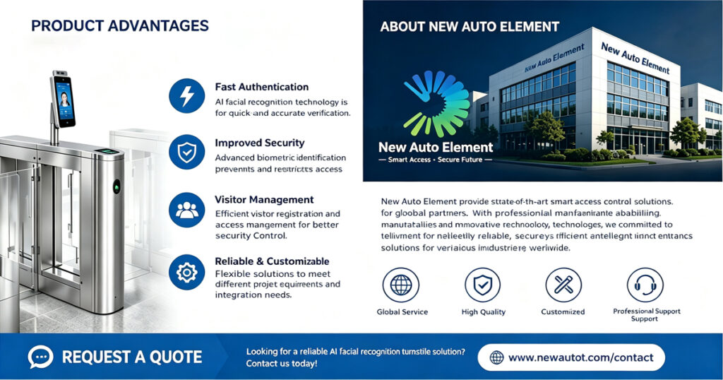 Product advantages of AI facial recognition turnstiles, customized smart access control by New Auto Element