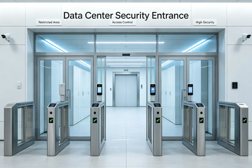Full height turnstile providing secure access control for data center restricted areas