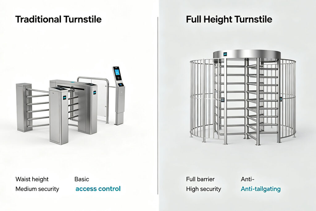 Comparison between full height turnstile and standard turnstile security levels