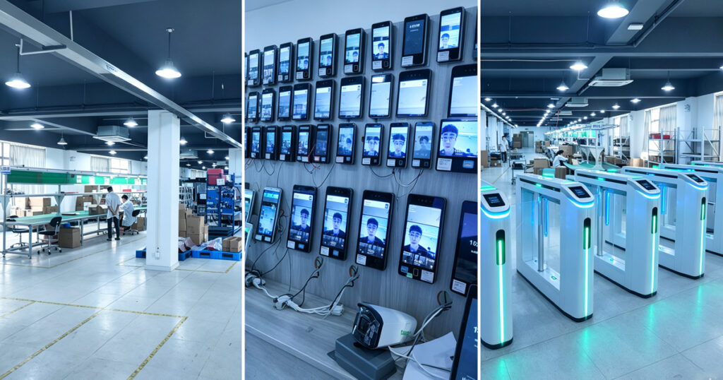 Turnstile manufacturer factory workshop, R&D testing and finished smart access control turnstile gates
