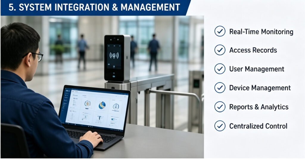 Turnstile system integration & management platform, real‑time monitoring, access records, user and device management dashboard