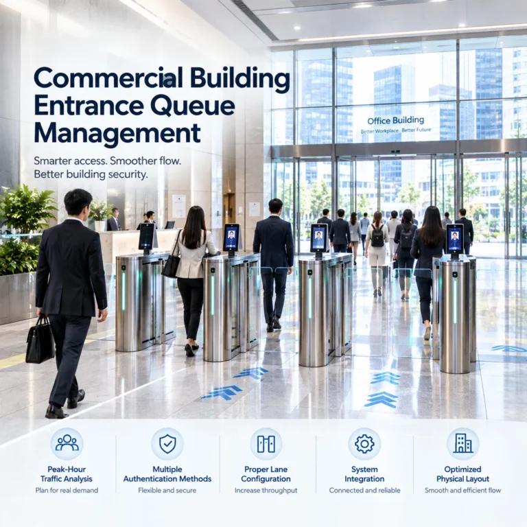 smart access lanes that reduce entrance queue at a modern commercial building