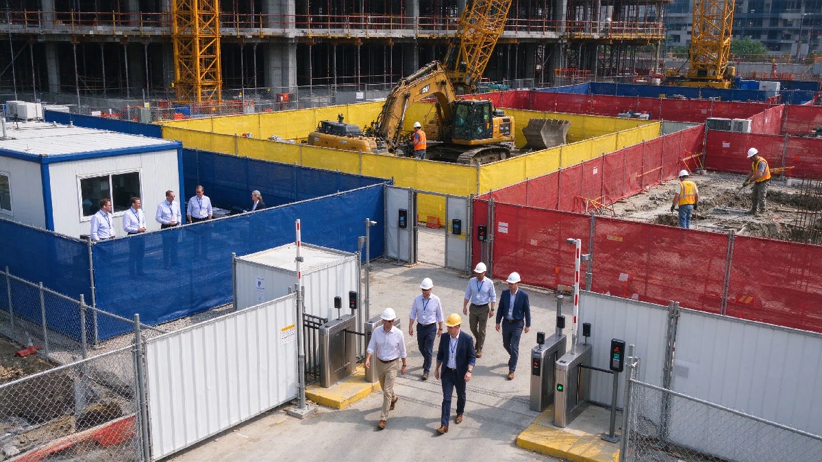 construction site entry management with multiple security zones