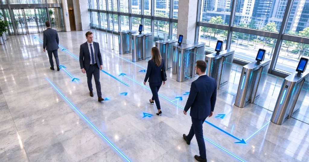pedestrian flow planning for commercial building entrance