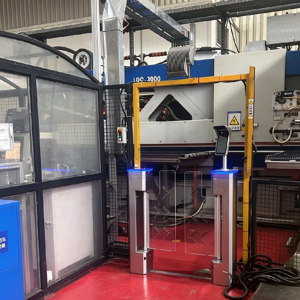 ce recognition swing turnstile access control gate installed in factory workshop for employee security entry management